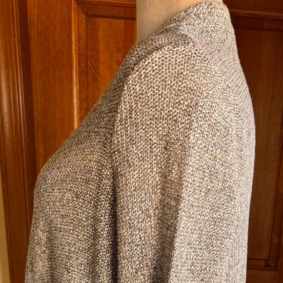 Ann Taylor Open Front Long Cardigan Bronze, Cream, Brown Acrylic Blend Knit, SzL - Picture 3 of 9